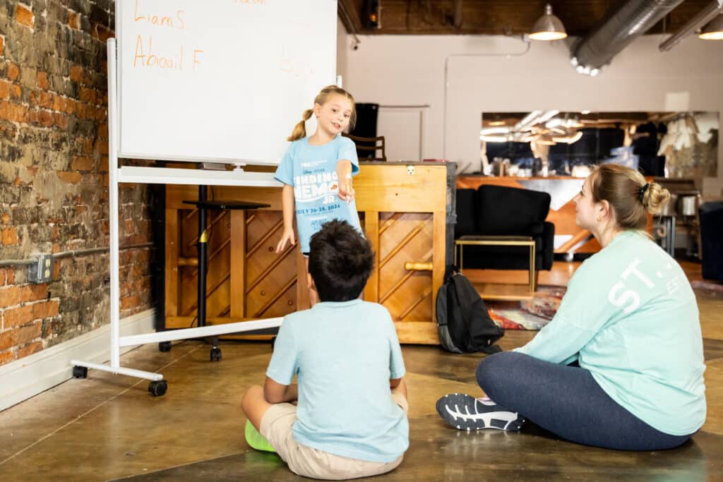 A young boy and girl in an acting class at The Arts Center