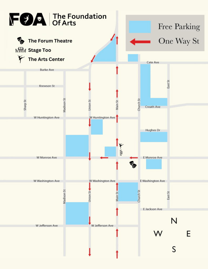 Map of free parking in downtown Jonesboro, Arkansas